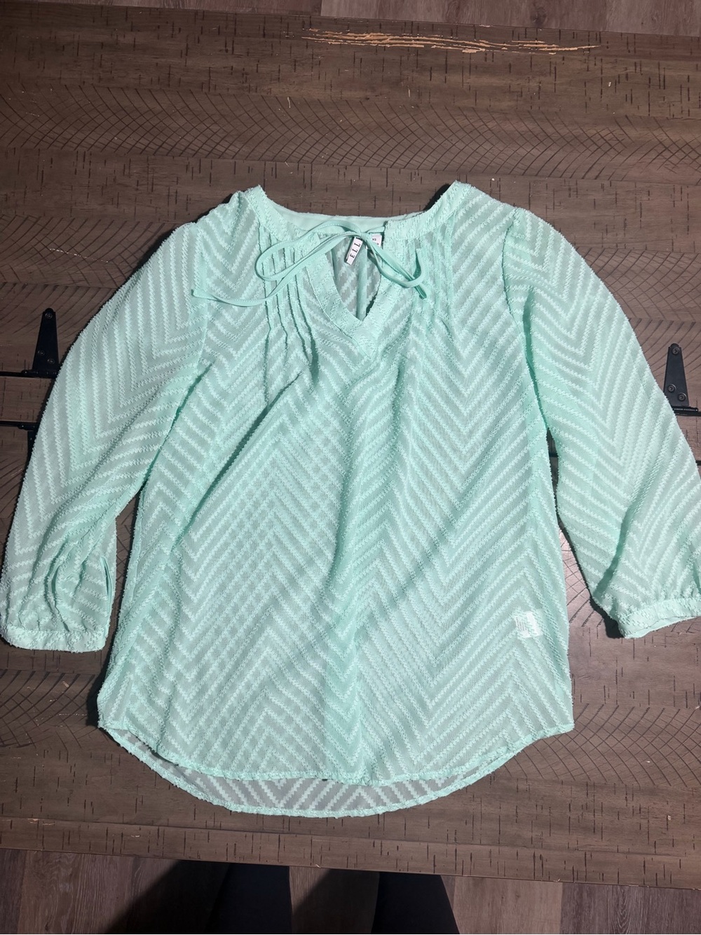 Elle Mint Chevron Semi-Sheer Peasant Top